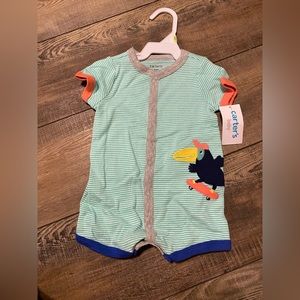 3 month romper with stripes and a bird on the front. Still new with tags.